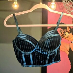 Haute Monde Velvet Strappy Bralette - Teal